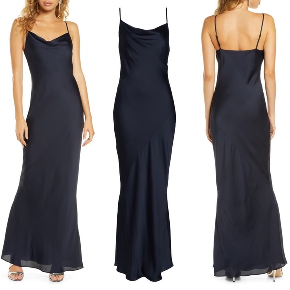 cowl neck maxi slip dress